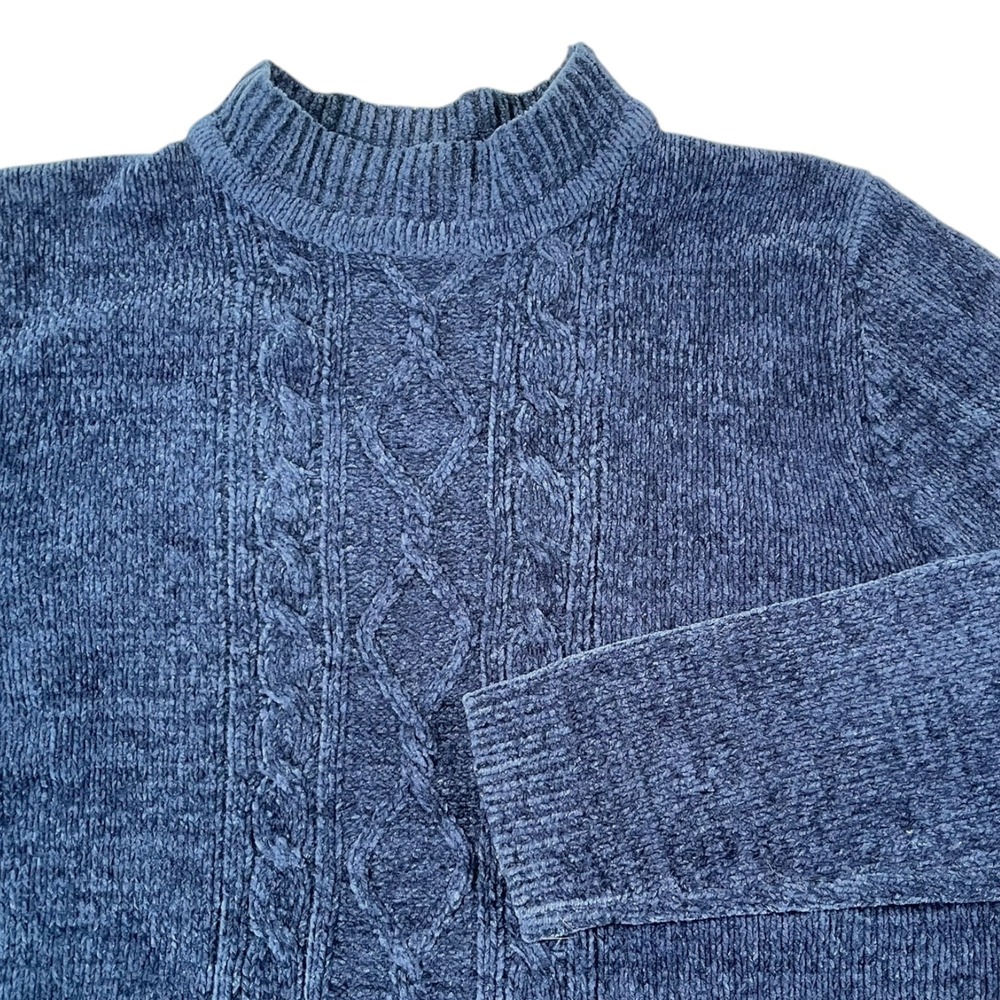 Alfred‎ Dunner PM Blue Chenille Sweater Cable Knit Mock Neck Grandmacore Vintage